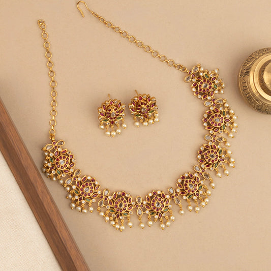 Gold-Toned Lotus Pearl Necklace 1588