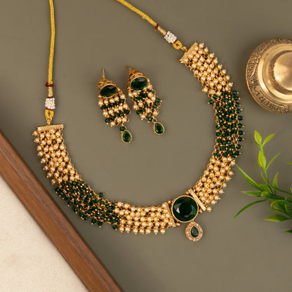 Mehendi Polish Pearl Hanging Choker Necklace 1589