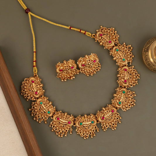 Gold-Polish Lakshmi Floral Necklace 1592