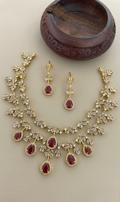 Gold-Polish Two-Layer Tear-Drop AD  Necklace 1590