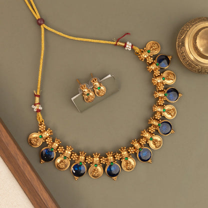 Gold-Toned Traditional Kaasu Lakshmi Necklace 1820