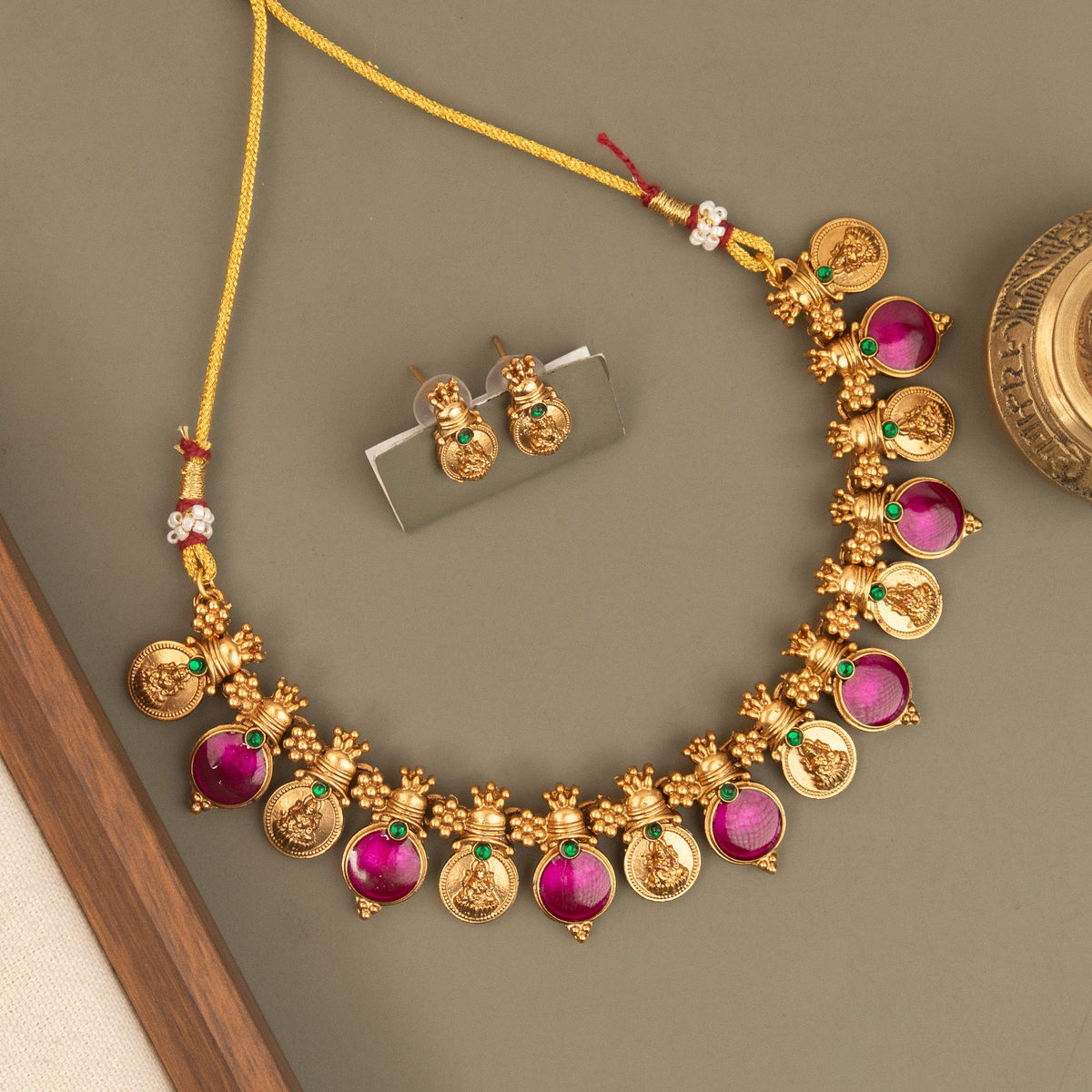 Gold-Toned Traditional Kaasu Lakshmi Necklace 1820