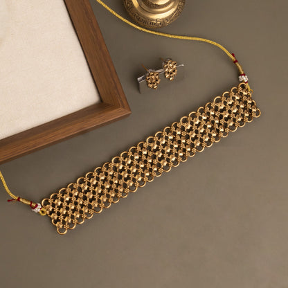 Gold-Toned Dupatta Lace Choker Necklace 1363