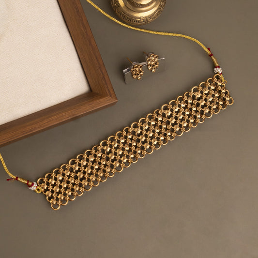 Gold-Toned Dupatta Lace Choker Necklace 1363