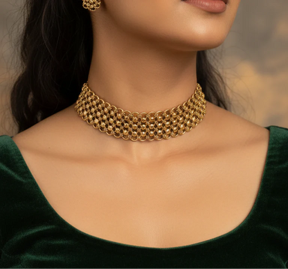 Gold-Toned Dupatta Lace Choker Necklace 1363