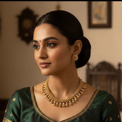 Gold-Toned Bell Charms Pearl Necklace 1366