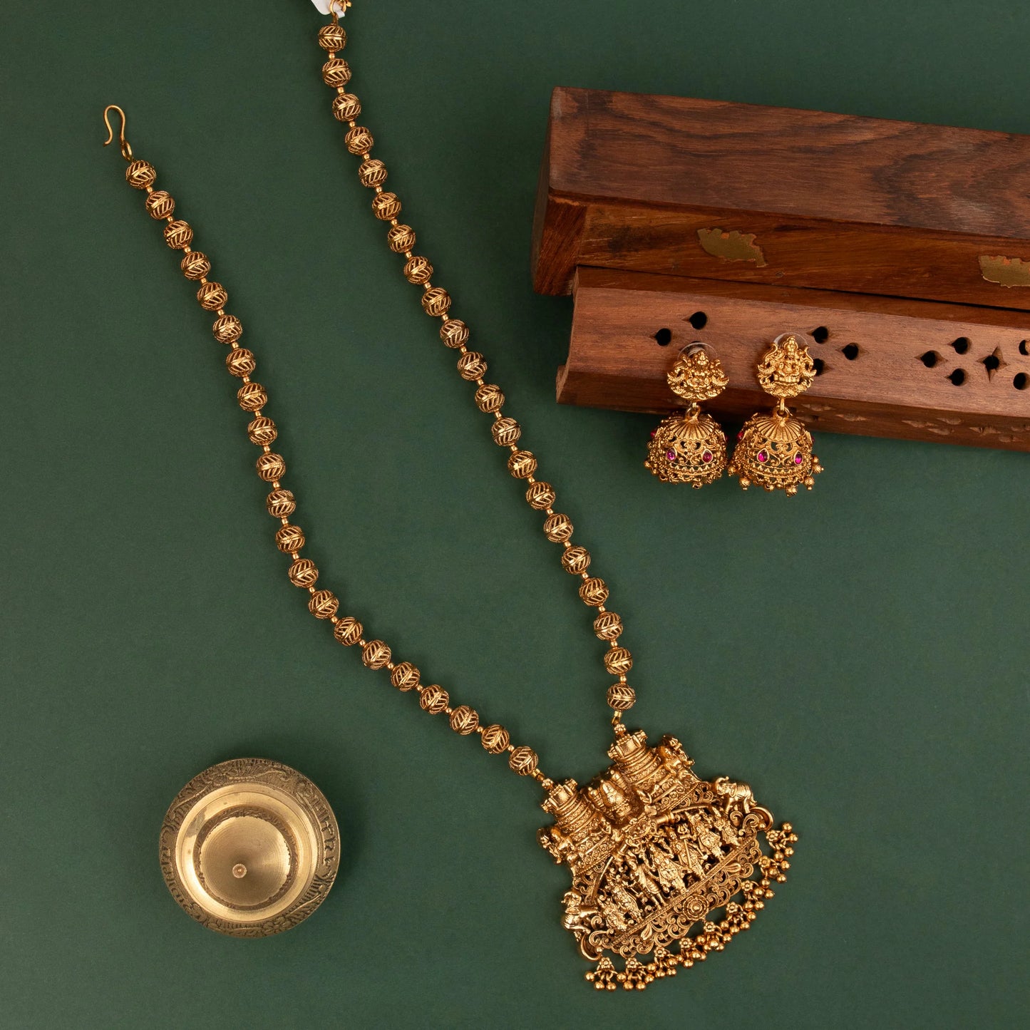Gold-Toned Ram Parivar Temple Long Necklace 1597