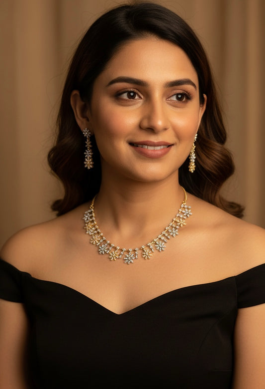 Gold-Toned Floral Victorian AD Necklace 1369