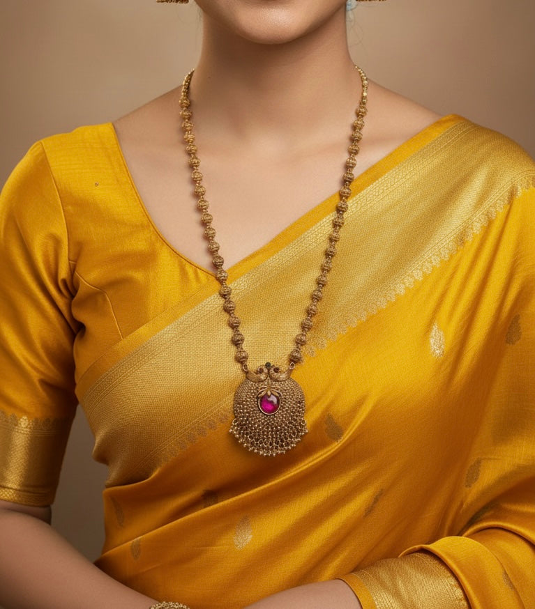 Gold-Toned Non-Idol  Peacock Motif Long Necklace 1372