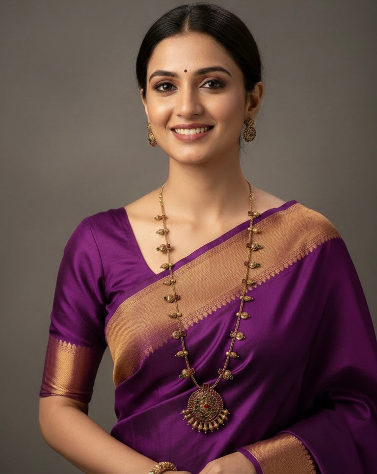 Gold-Toned Floral Peacock Idol Necklace 1376