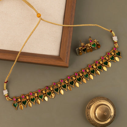 Gold-Toned Traditional Palakka Ilakkathali Choker Necklace 1737