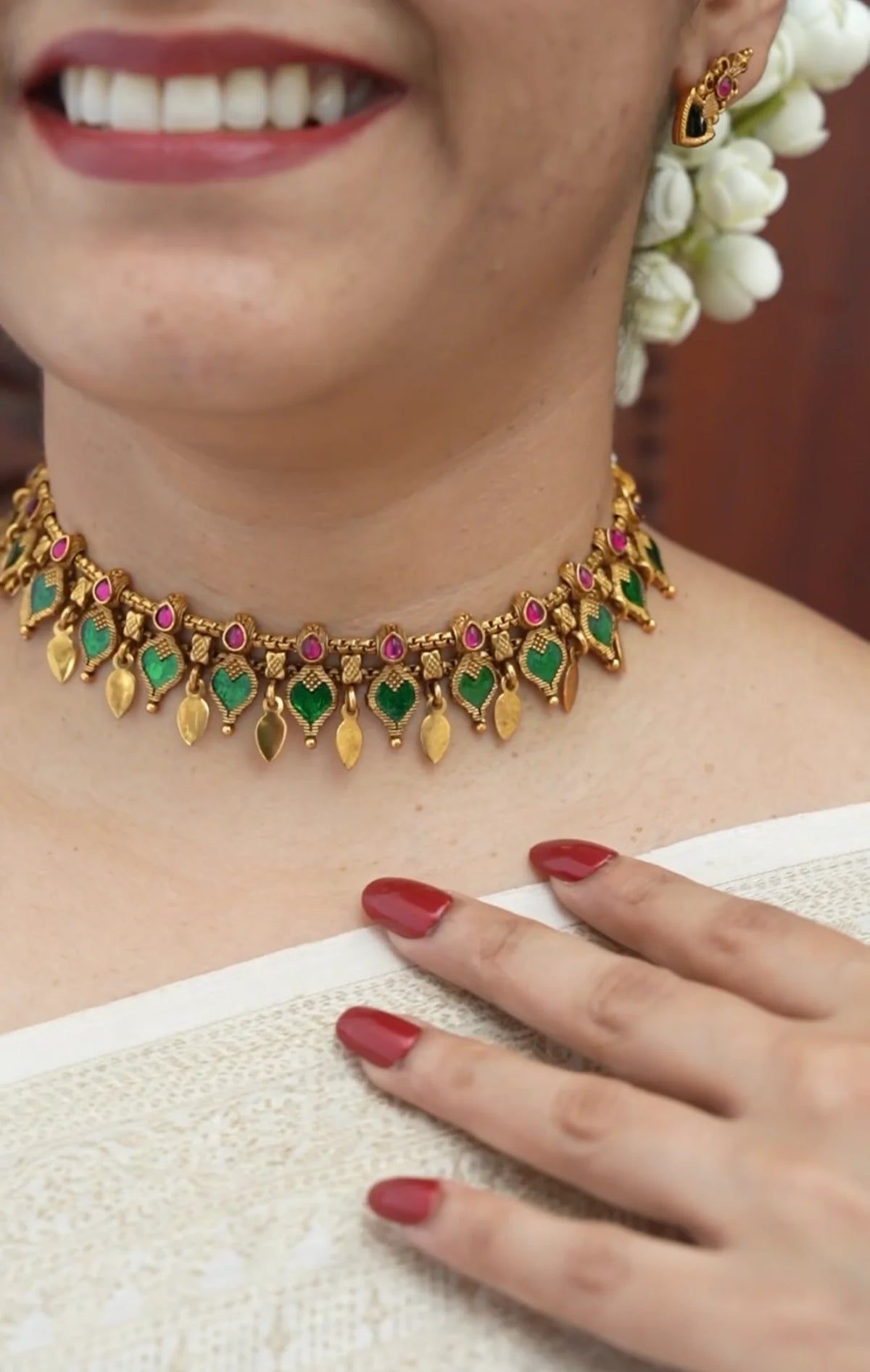 Gold-Toned Traditional Palakka Ilakkathali Choker Necklace 1737