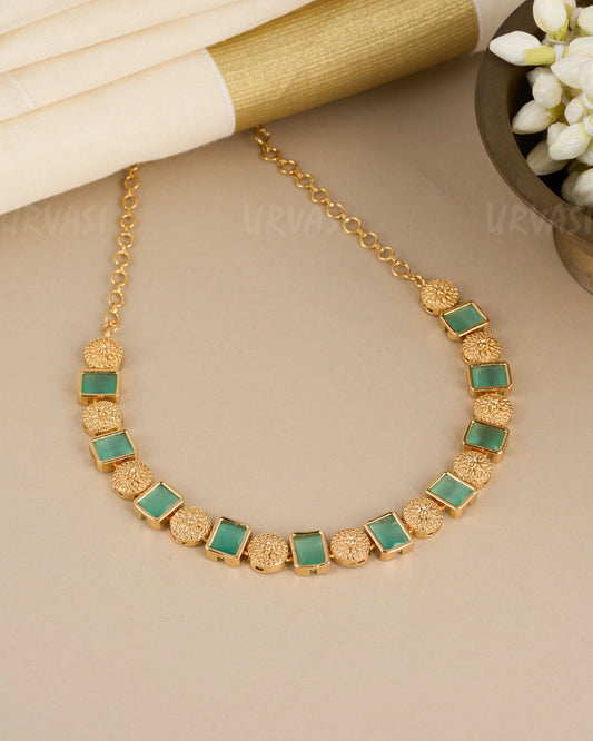 Gold Polish  Red Stone Necklace 768