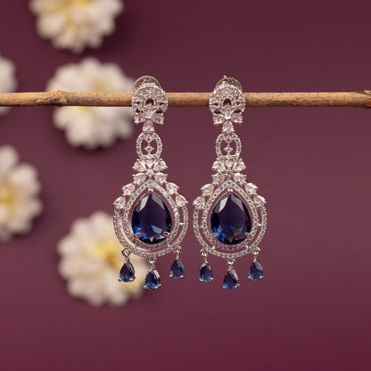 Silver-Toned Teardrop Halo Chandelier AD  Earring  ER 1250