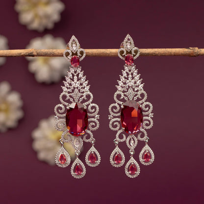 Silver-Toned Floral Chandelier Drop  AD Earring ER 1251