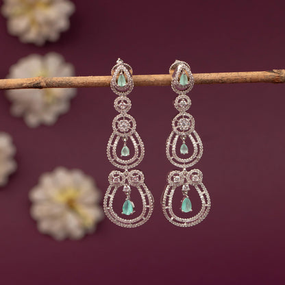 Sliver-Toned  Long Tiered Chandelier AD Earring ER 1252