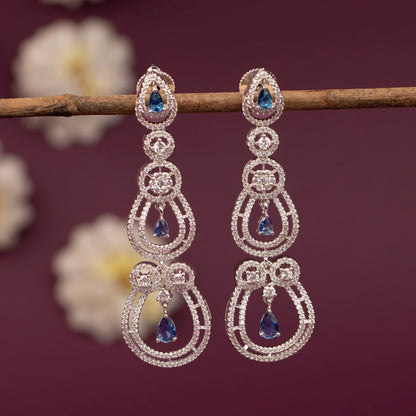 Sliver-Toned  Long Tiered Chandelier AD Earring ER 1252
