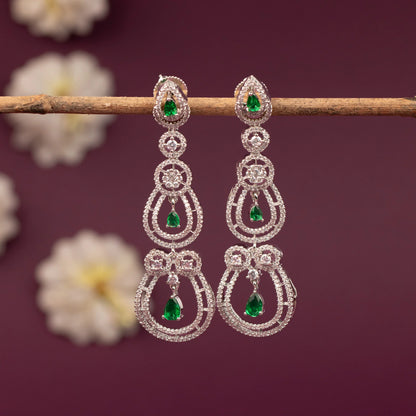 Sliver-Toned  Long Tiered Chandelier AD Earring ER 1252