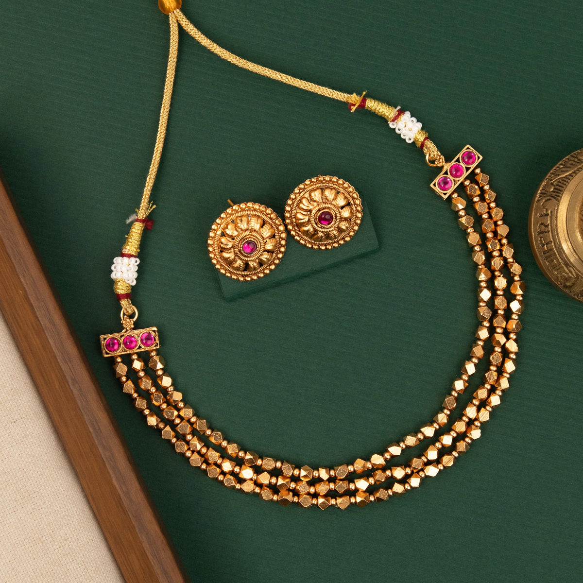 Gold-Toned Three-Layer  Ashtapailu   Choker Necklace 1962