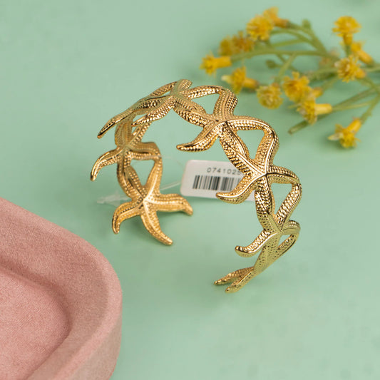 Gold-Polish Star Designed Statement Cuff-Bangles BA 378