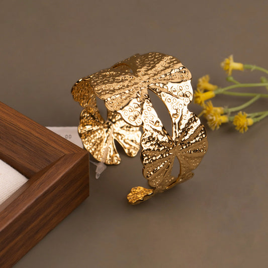 Gold-Polish Floral Statement Cuff-bangles BA 379