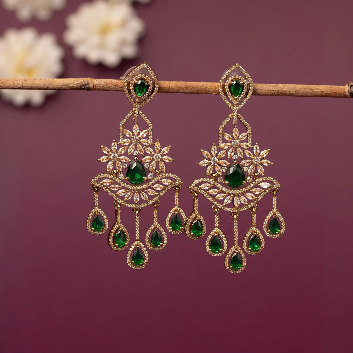 Mehendi Polish Floral  Chandelier Drop  AD Earring ER 1244