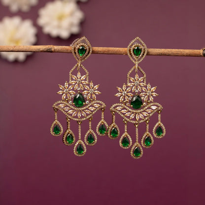 Mehendi Polish Floral  Chandelier Drop  AD Earring ER 1244