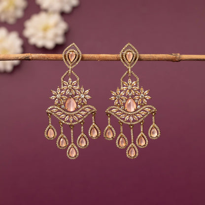 Mehendi Polish Floral  Chandelier Drop  AD Earring ER 1244