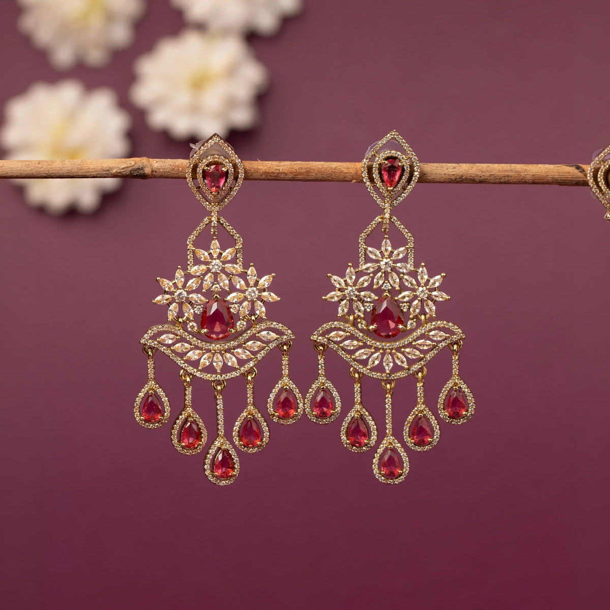 Mehendi Polish Floral  Chandelier Drop  AD Earring ER 1244