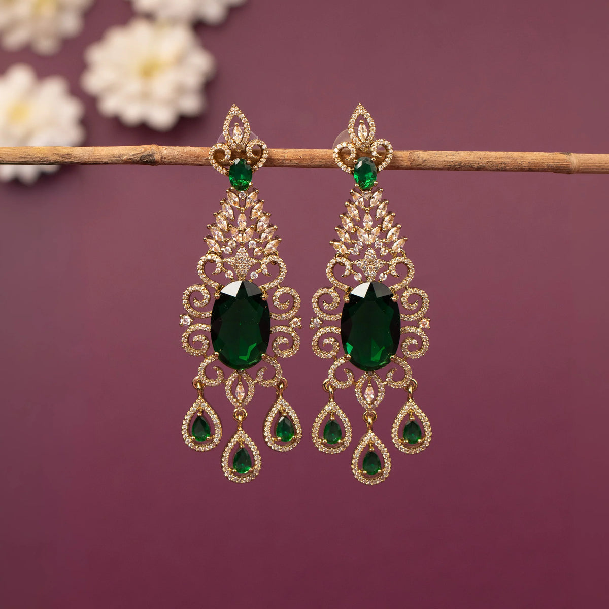 Mehendi Polish Floral Chandelier Drop AD Earring ER 1247