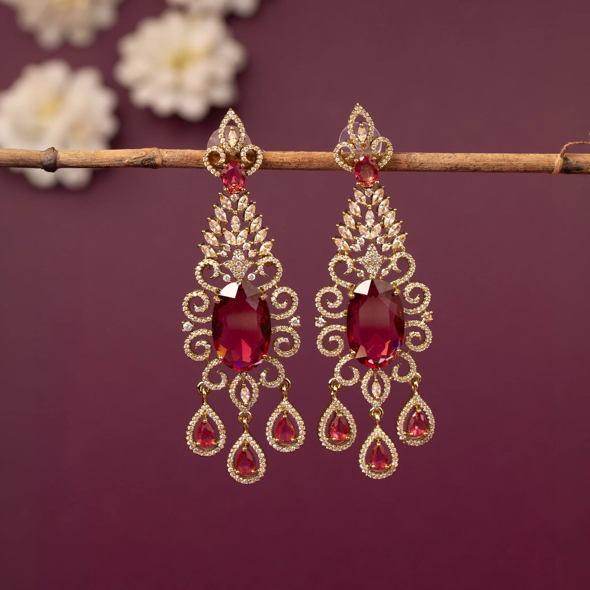 Mehendi Polish Floral Chandelier Drop AD Earring ER 1247