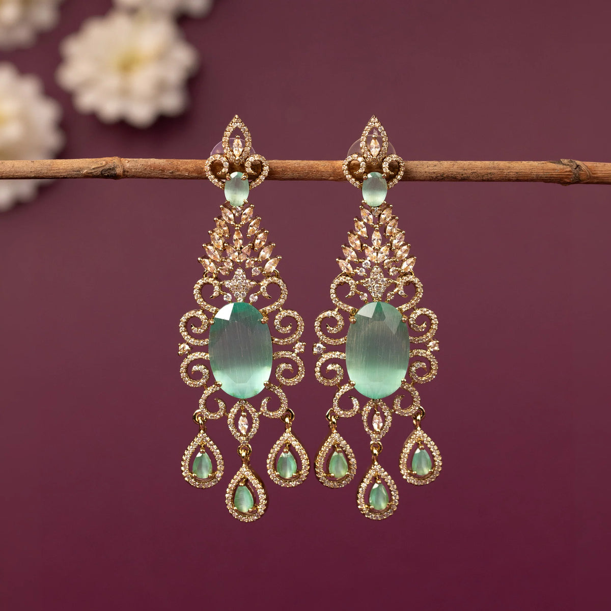 Mehendi Polish Floral Chandelier Drop AD Earring ER 1247