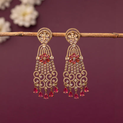 Mehendi Polish  Floral Crystal Long Drop AD   Earring  ER 1245