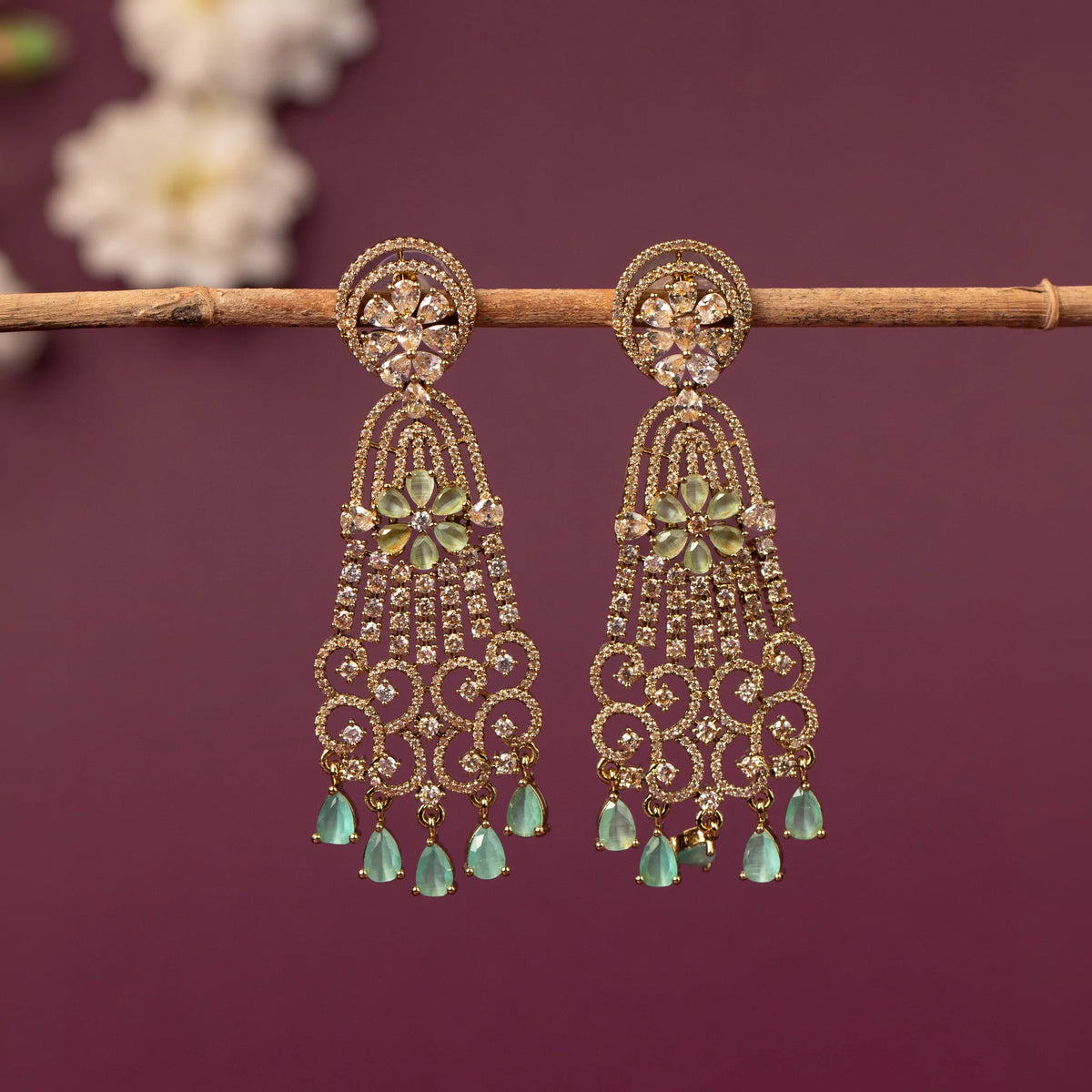 Mehendi Polish  Floral Crystal Long Drop AD   Earring  ER 1245