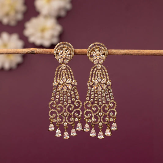 Mehendi Polish  Floral Crystal Long Drop AD   Earring  ER 1245