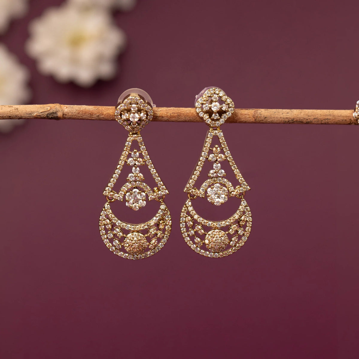 Mehendi Polish zirconia Chandbali  AD Earring  ER 1248