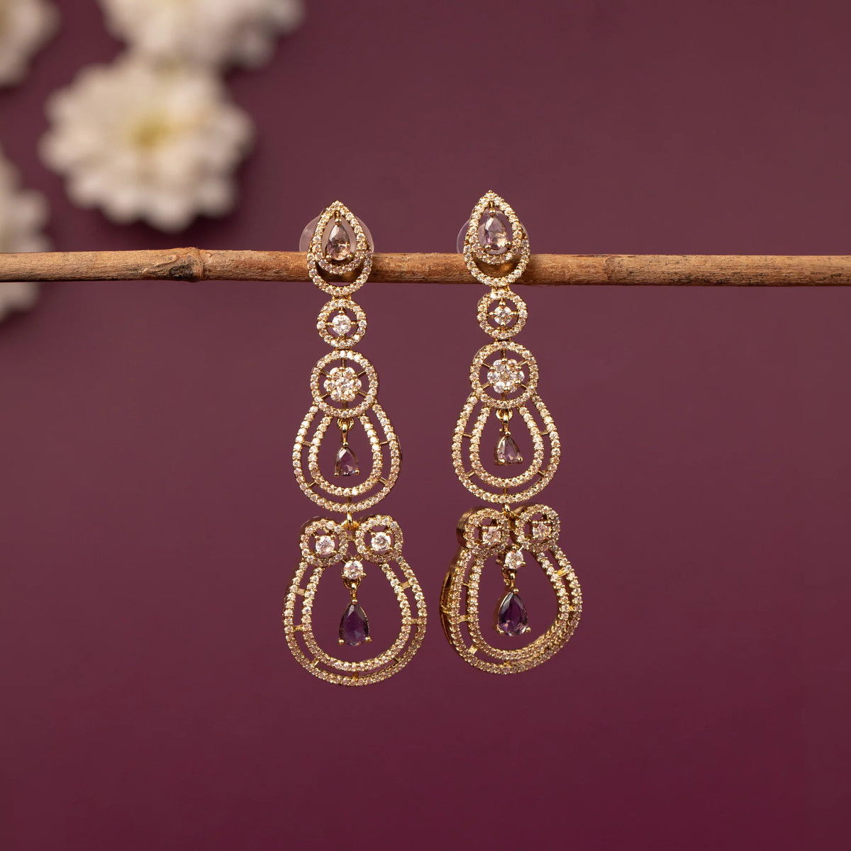Mehendi Polish   Long Tiered Chandelier AD Earring ER 1246