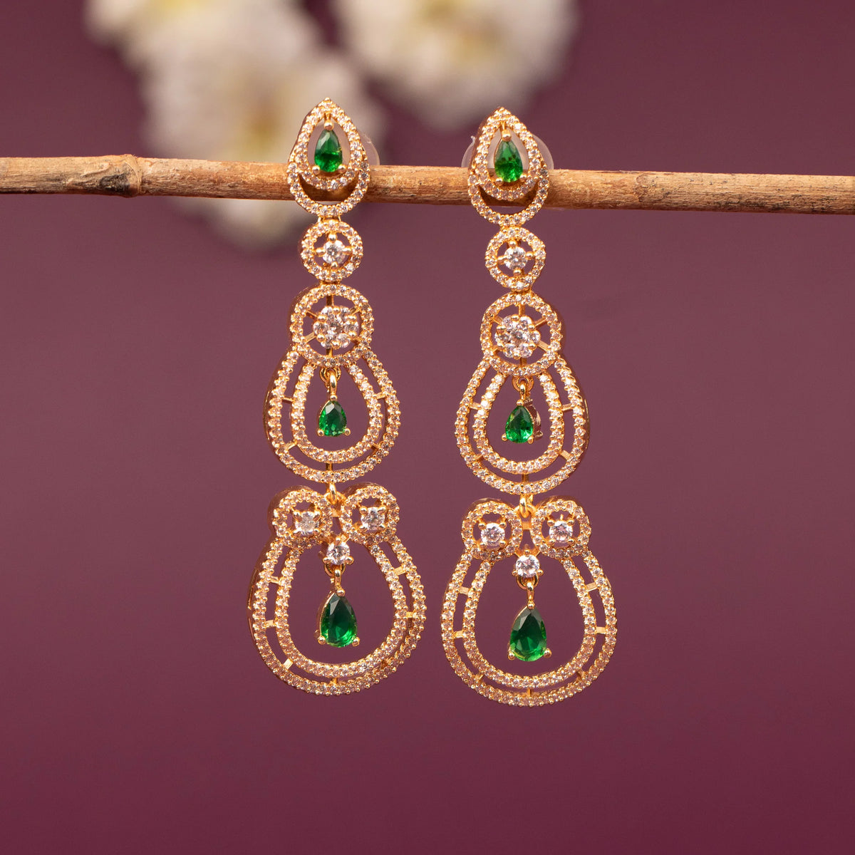 Mehendi Polish   Long Tiered Chandelier AD Earring ER 1246
