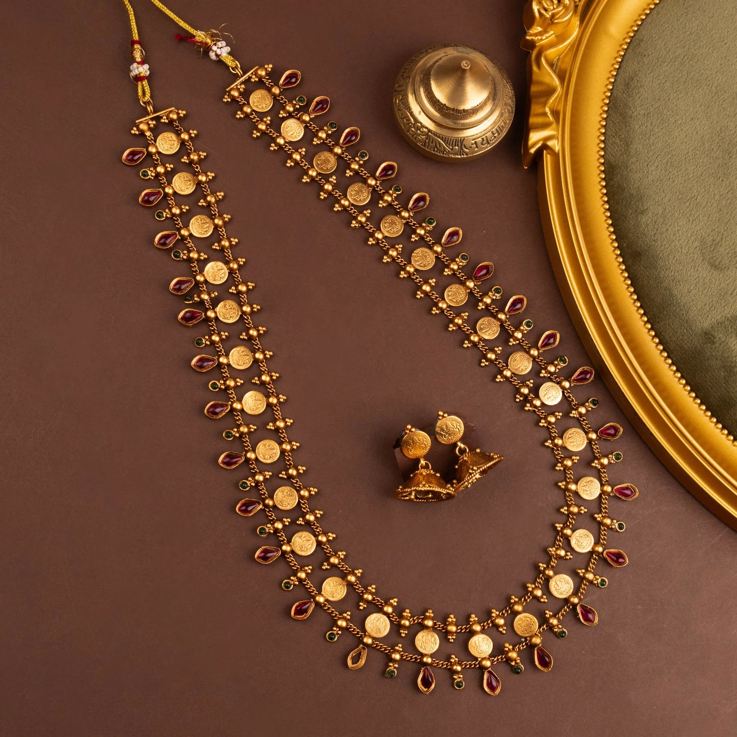 Gold-Toned Lakshmi Kaasu Choker Long Necklace 1604