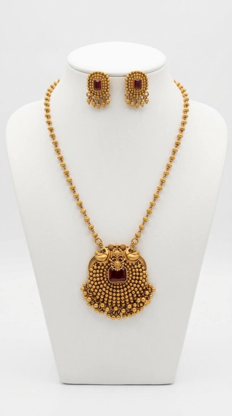 Gold-Toned Non-Idol Peacock Motif Long Necklace 1600