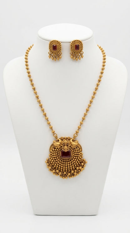 Gold-Toned Non-Idol Peacock Motif Long Necklace 1600