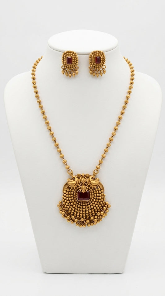 Gold-Toned Non-Idol Peacock Motif Long Necklace 1600