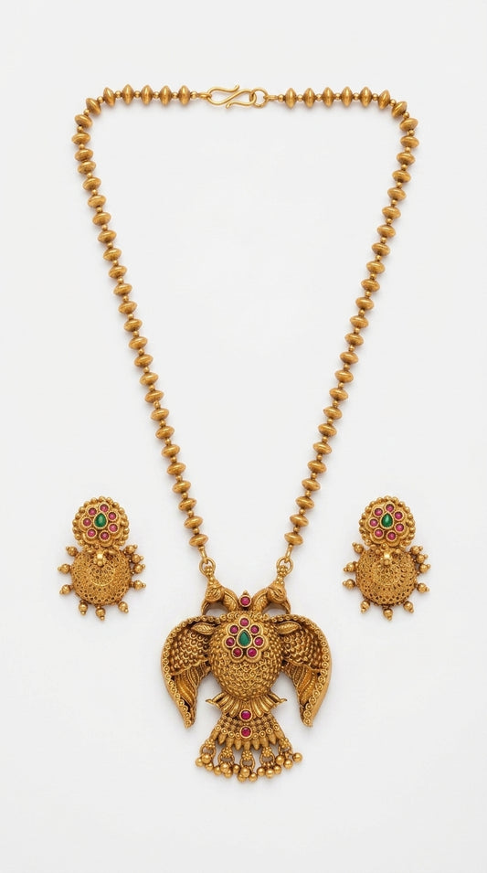 Gold-Toned Floral Garuda Long Necklace  1601
