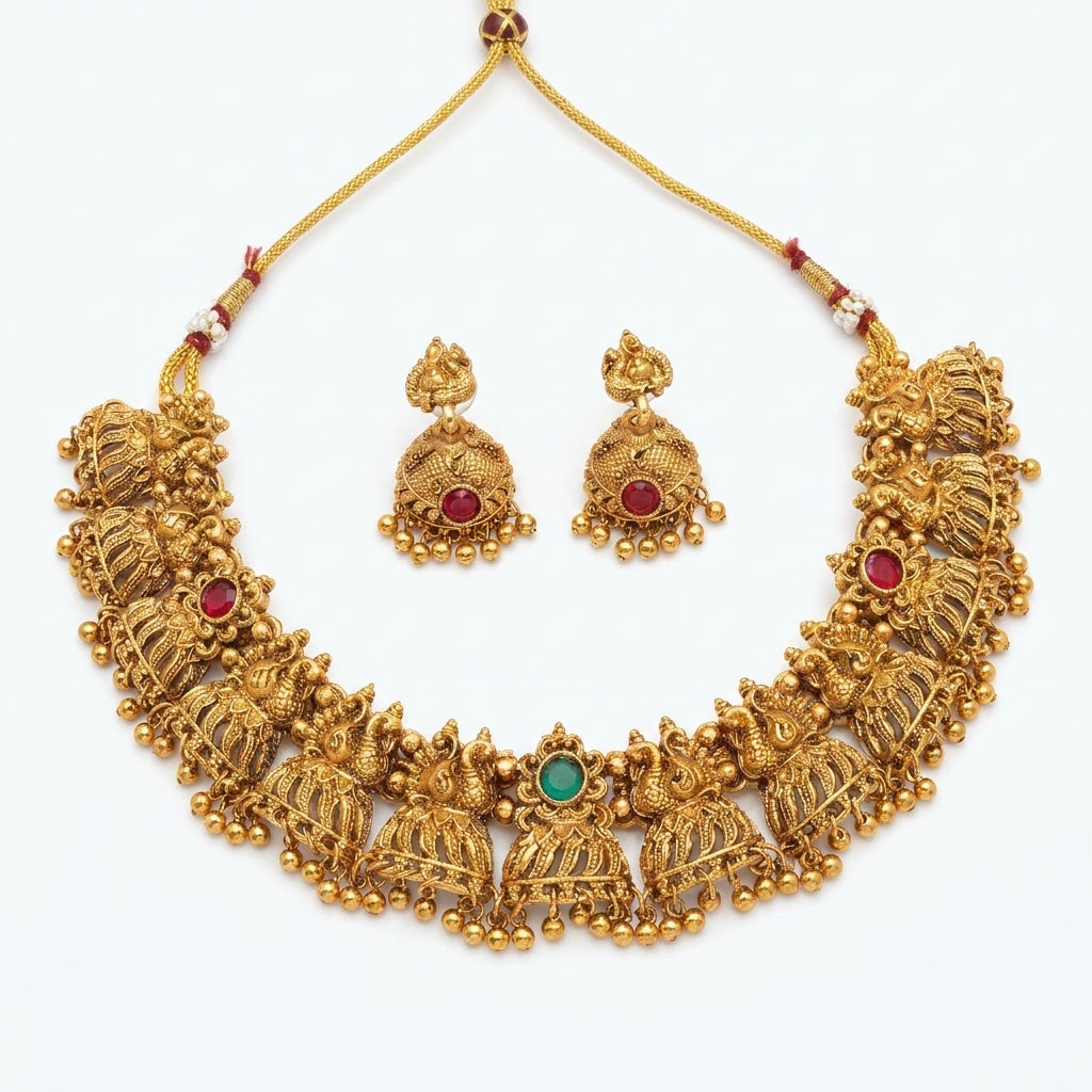 Gold-Toned Non-Idol Peacock Motif Necklace 1603