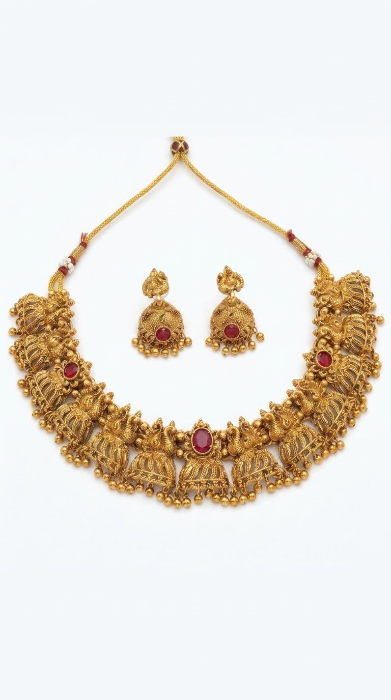 Gold-Toned Non-Idol Peacock Motif Necklace 1603