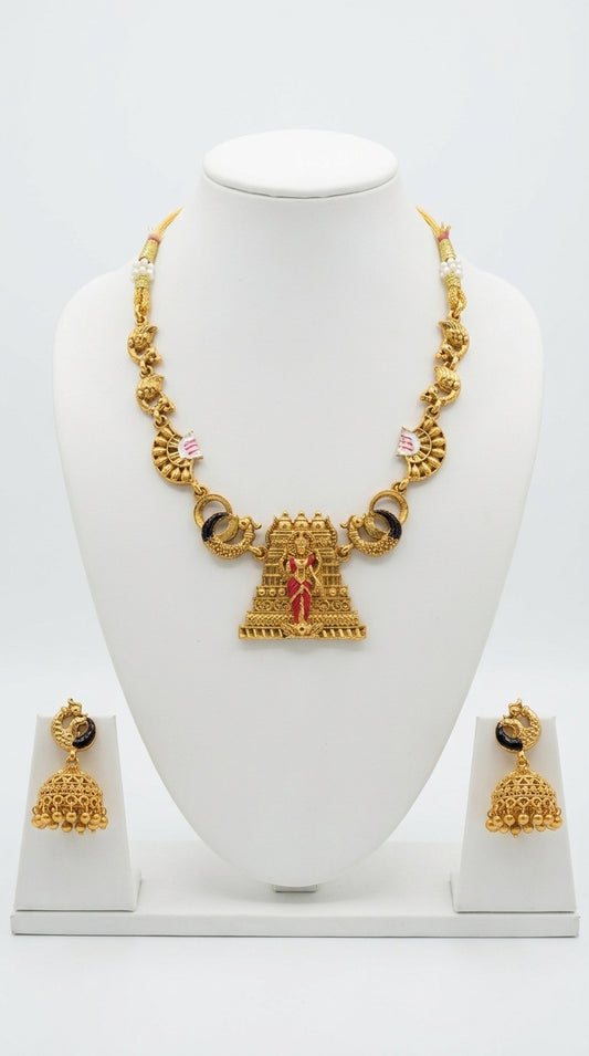 Gold-Toned Gopuram Lakshmi Necklace 1607