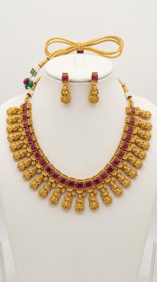 Gold-Toned Lakshmi Floral Choker Necklace 1605
