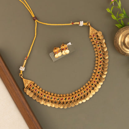 Gold-Toned Kaasu Lakshmi Designed Necklace 1435