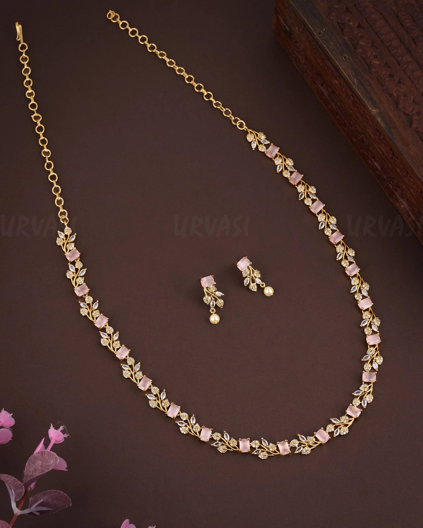 Leaf Designed Mint  AD Necklace  AD Long Necklace 942