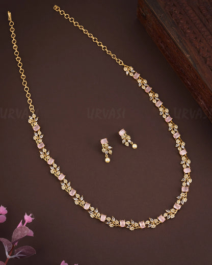 Leaf Designed Mint  AD Necklace  AD Long Necklace 942